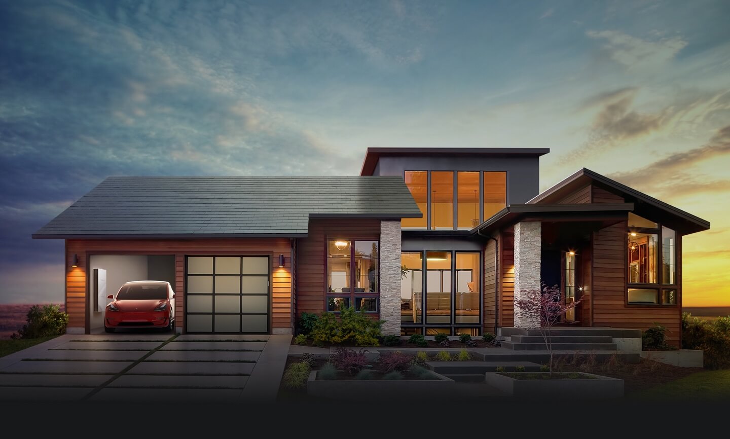 Tesla's Solar roof on a luxury home.